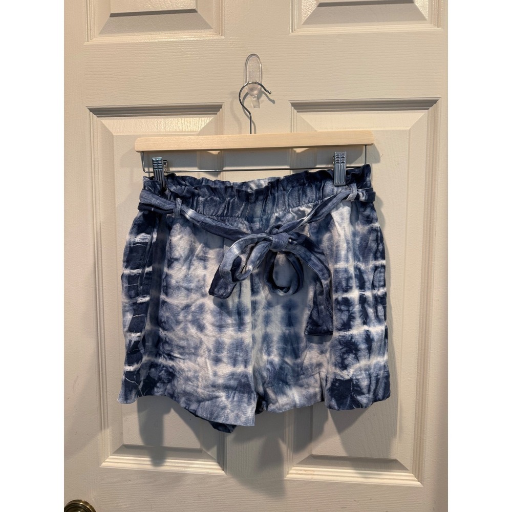 Bella Dahl Tie Dye Paperbag Waist Shorts Blue White Tencel Lyocell Size Medium